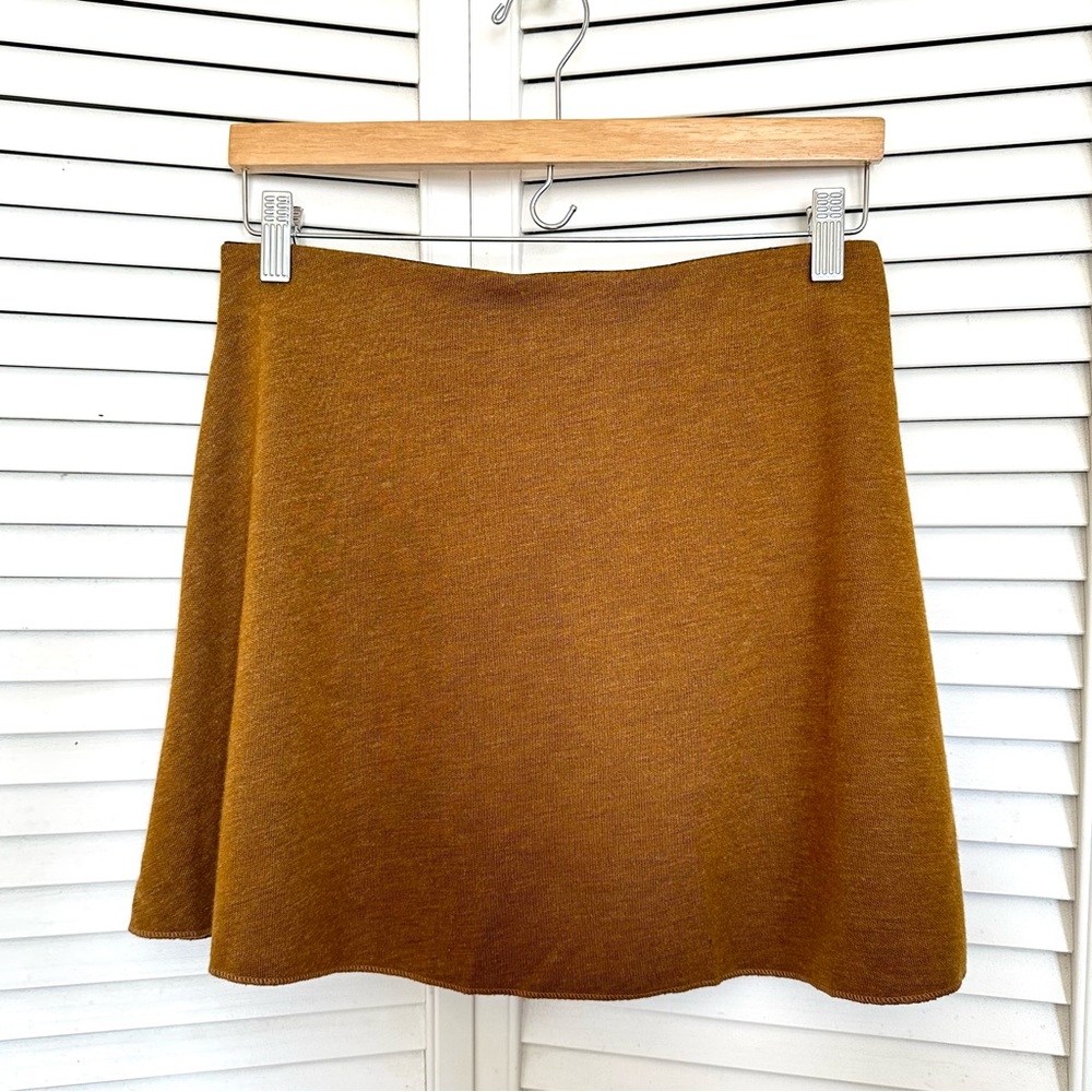 Zara mustard brown knit mini skater skirt
